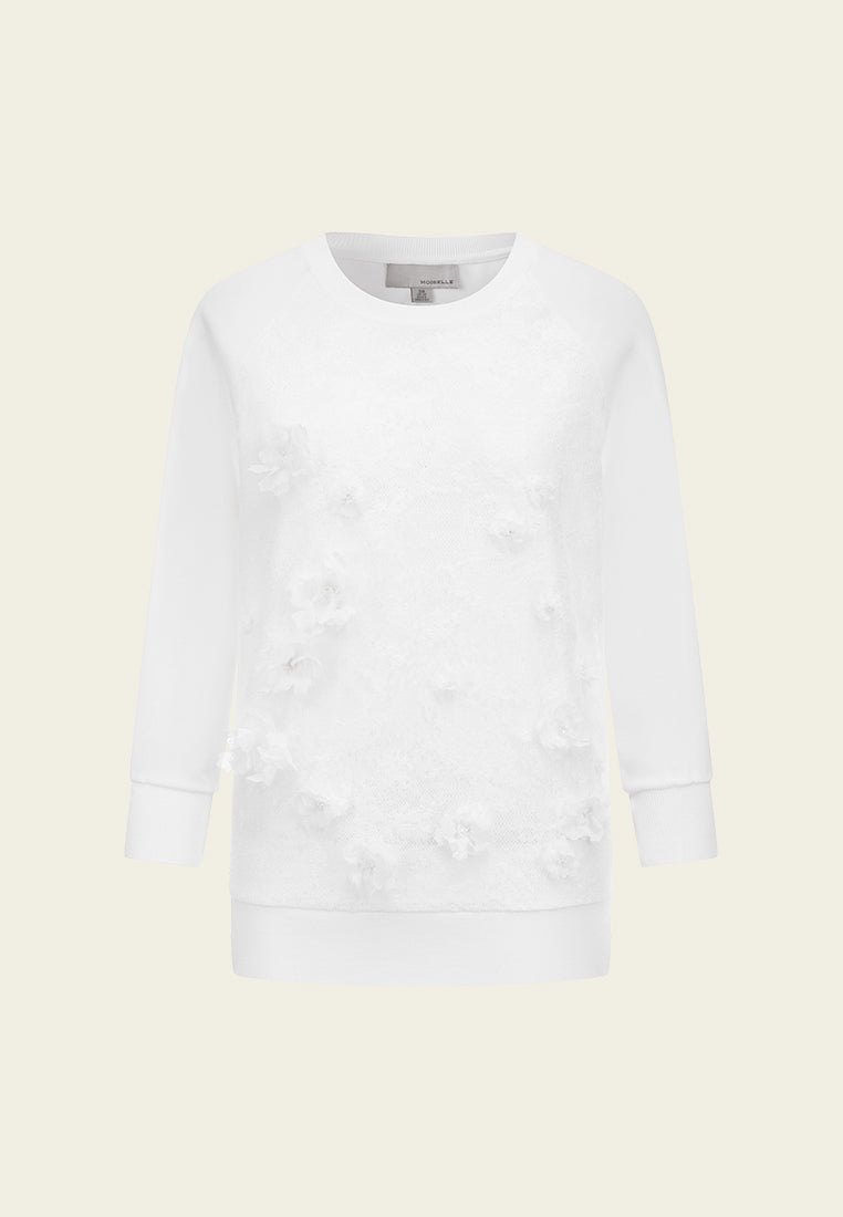 3D Floral Lace White Top