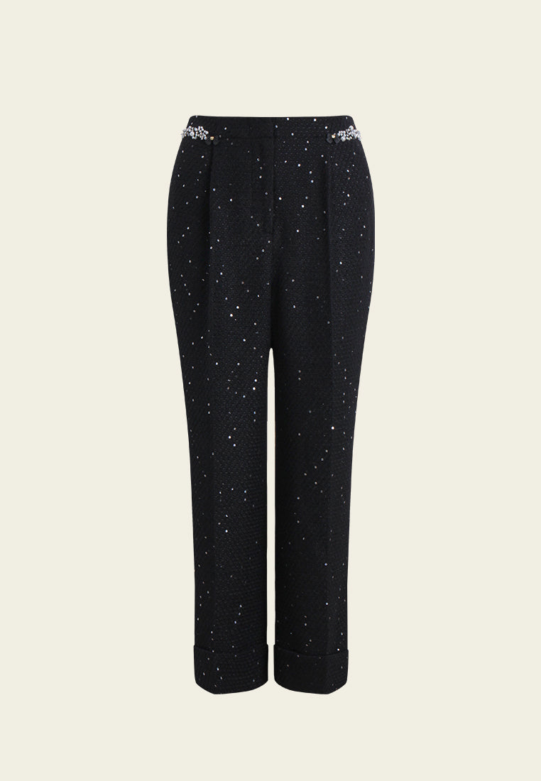 Sequin Tweed Straight-leg Trousers