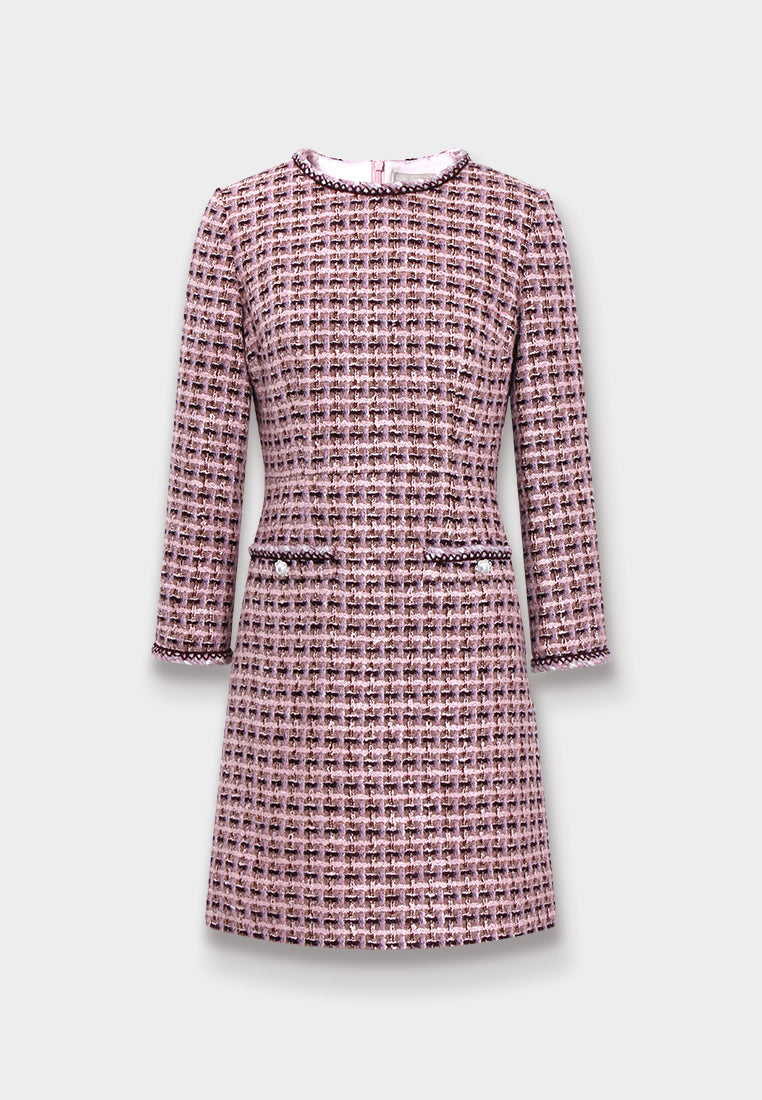Rose Étoilé Robe en Tweed Carreaux