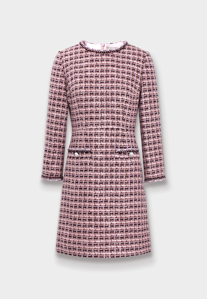 Rose Étoilé Robe en Tweed Carreaux