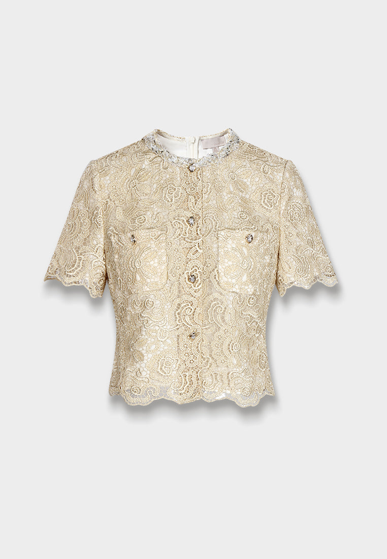 Champagne Lace Embellished Blouse