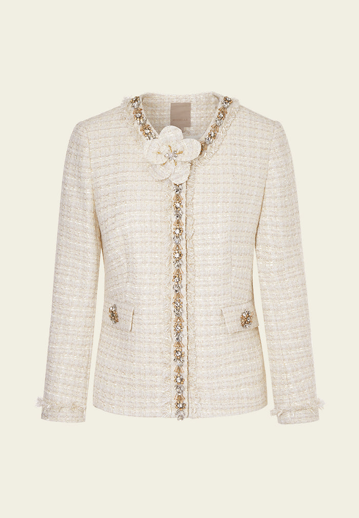 Embellished-trim Frayed-detail Flap-pocket Jacket