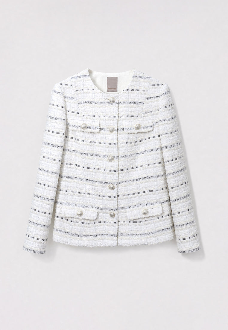 Blanc Tweed Rayure Métal Jacket