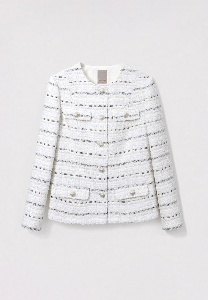 Blanc Tweed Rayure Métal Jacket
