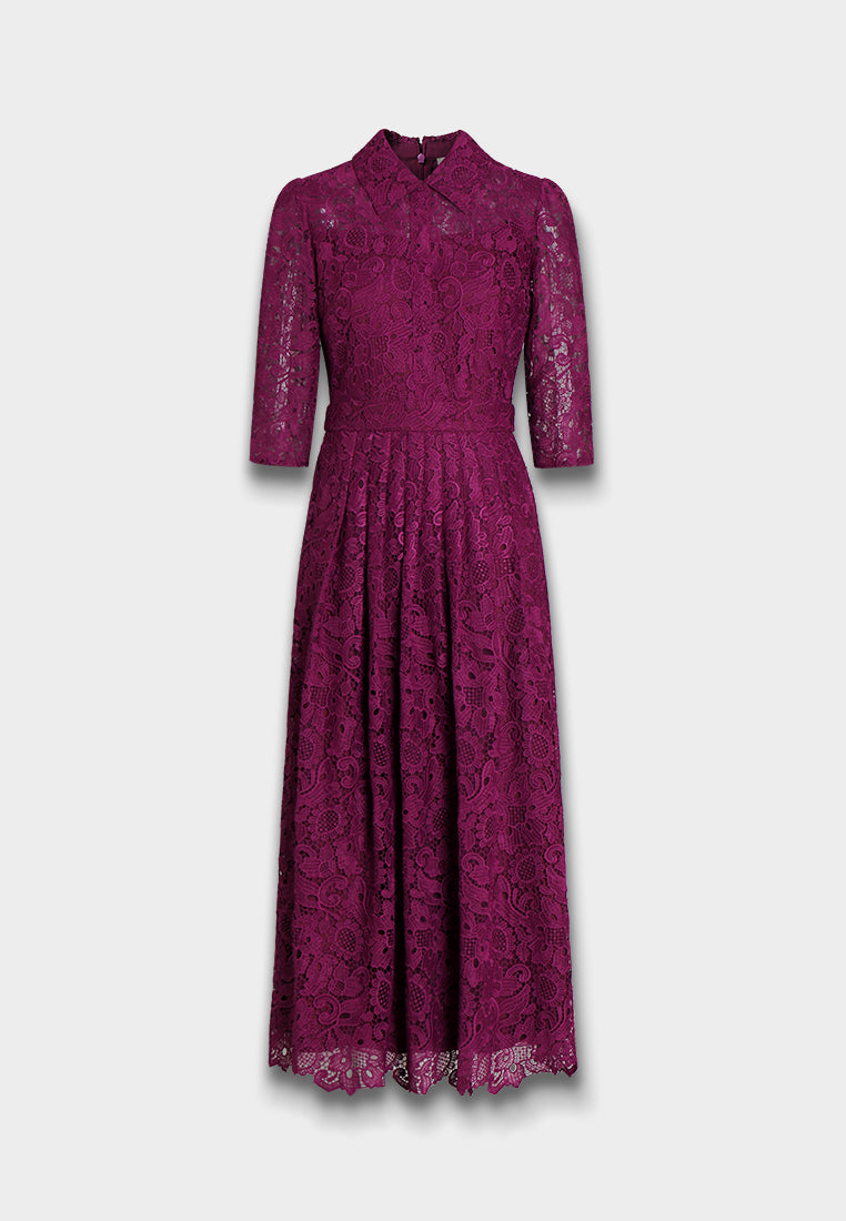 Magenta Dentelle Pleated Dress
