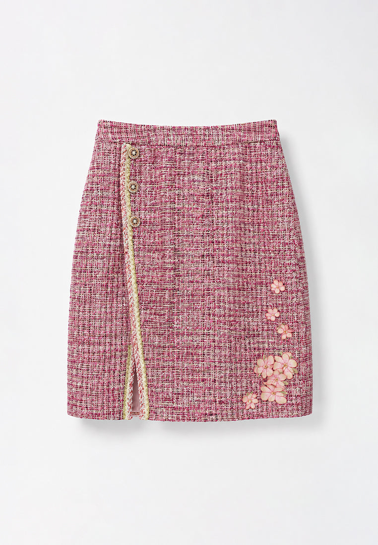 Rosé Jardin Floral Tweed Wrap Skirt