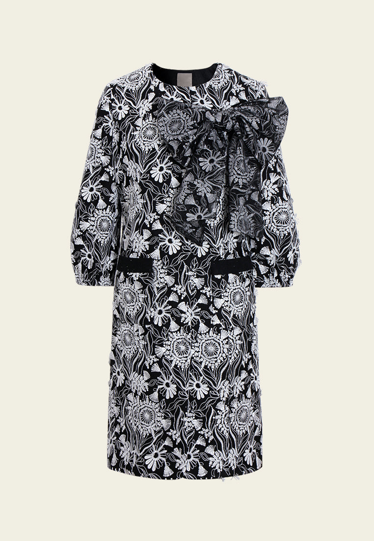 Floral Embroidery Bow-detail Coat
