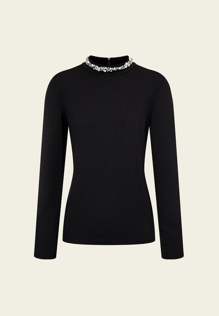 Embellished Stand-collar Jersey top