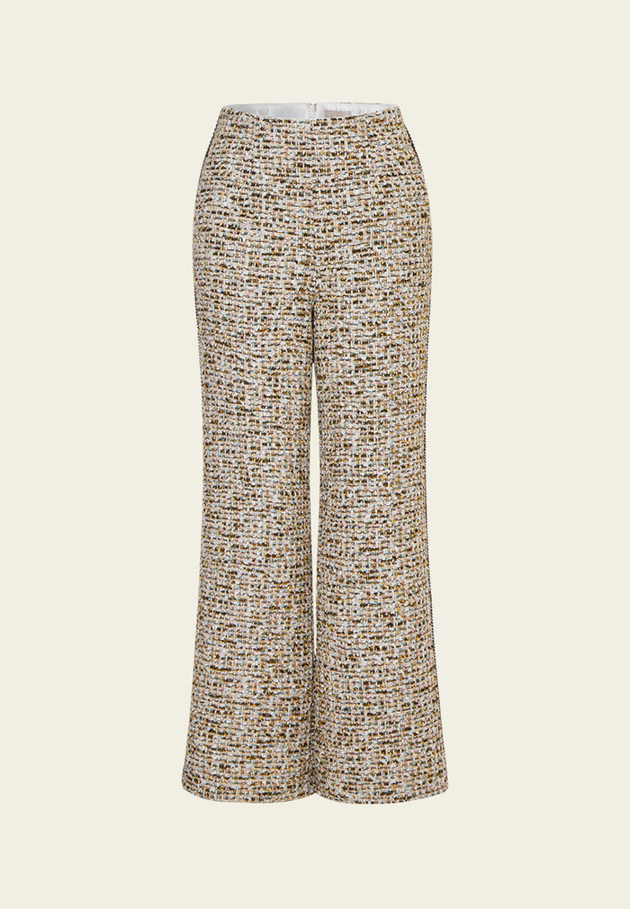 Concealed-fastening Flared Mixed Tweed Trousers