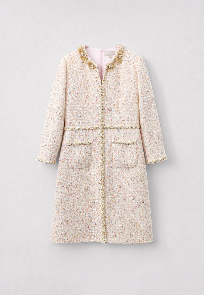 Crème Tweed Fleur Bijou Dress