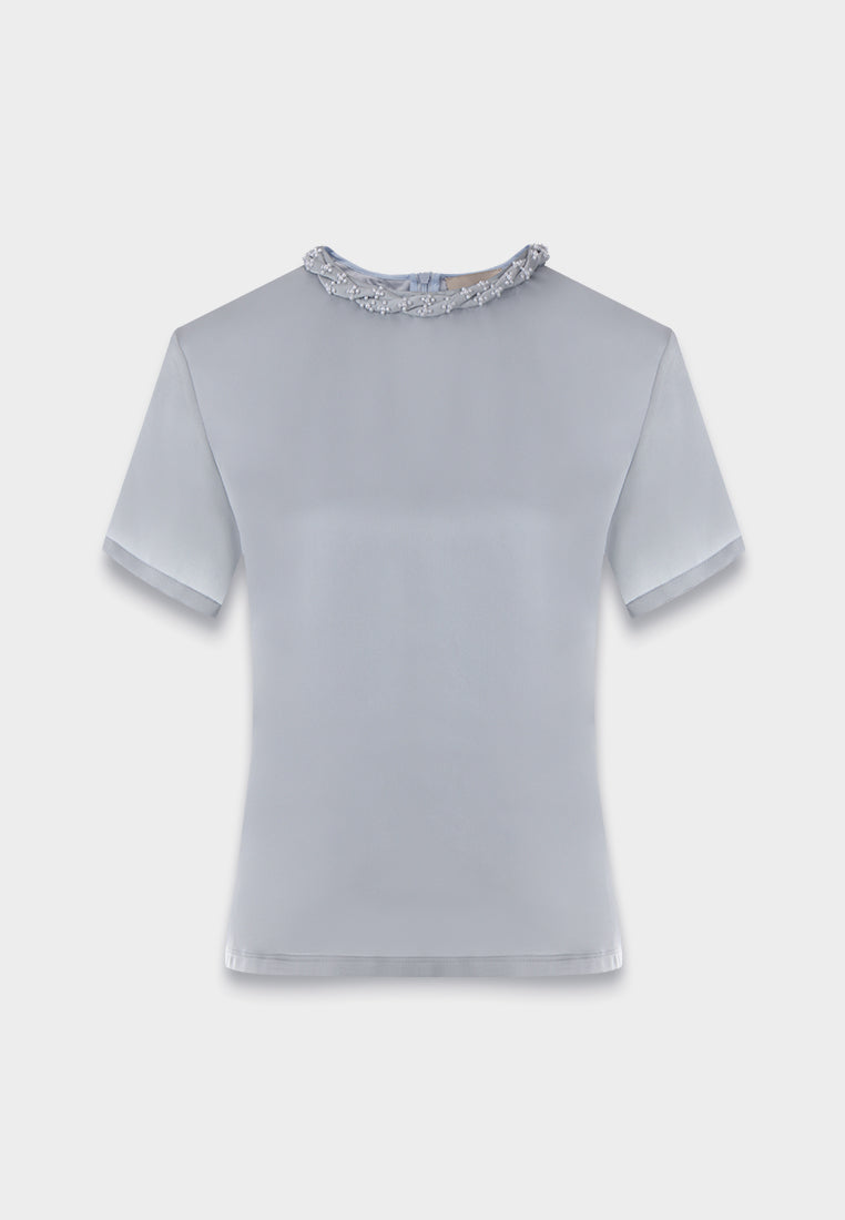 Silk Crepe Satin Embellished Blouse