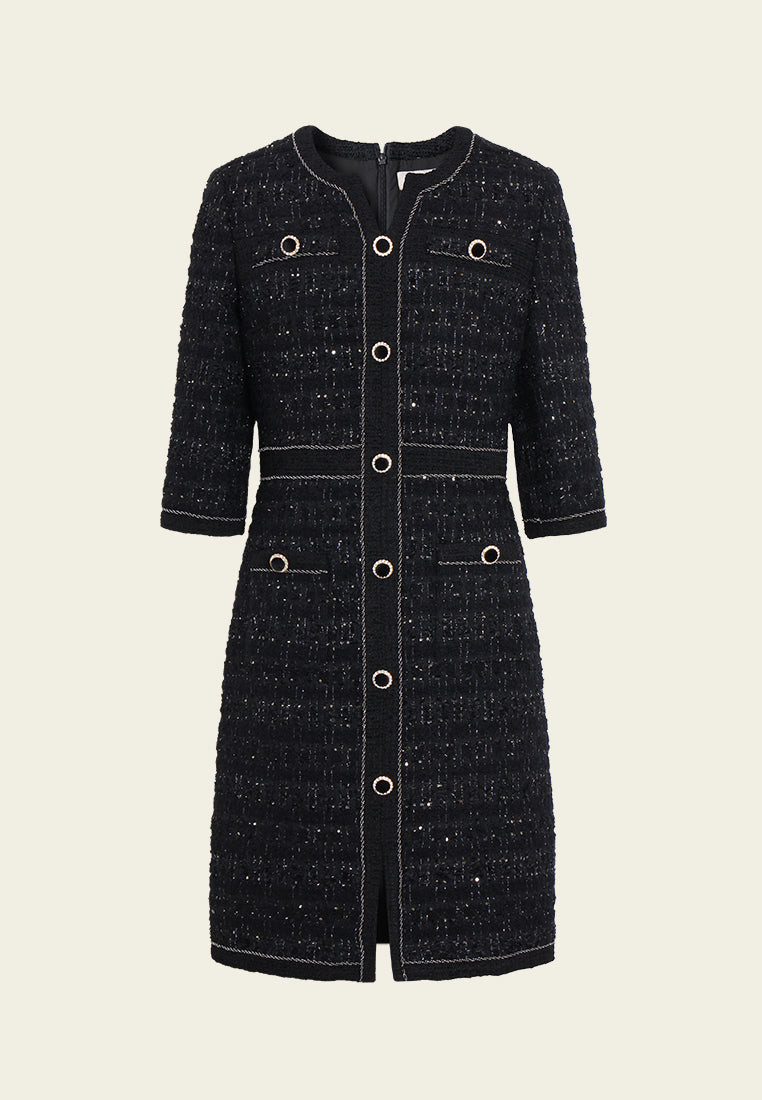 Bijou Button Tweed Dress