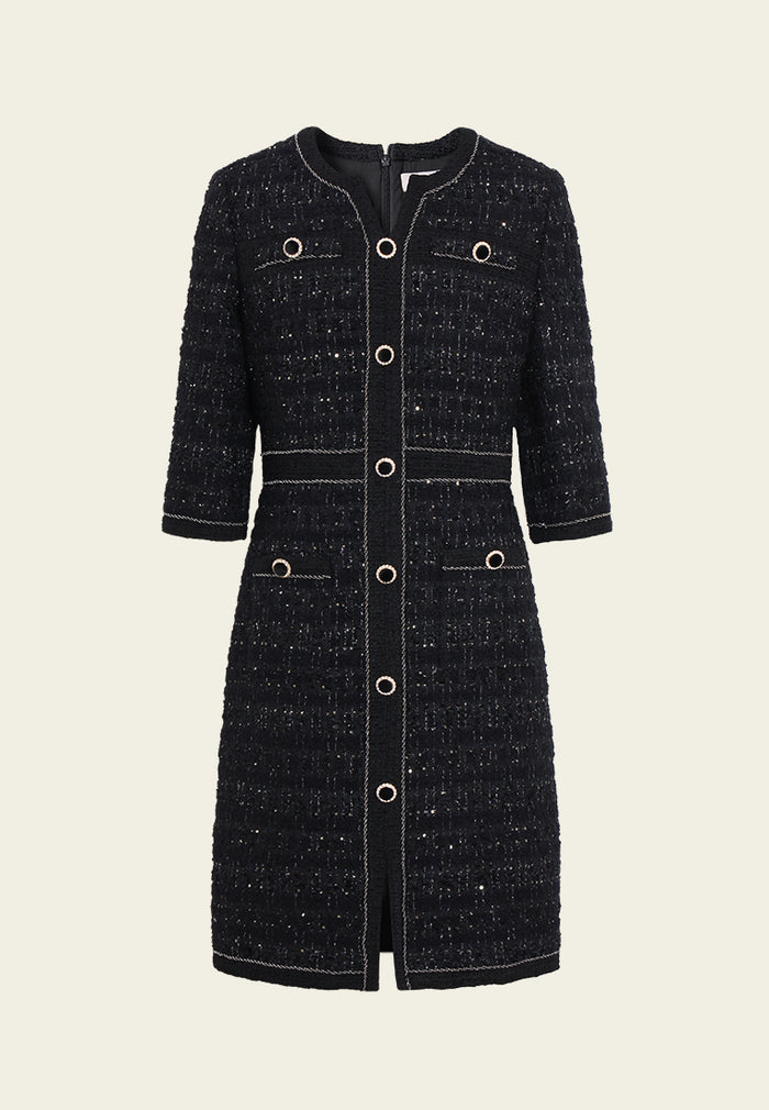 Bijou Button Tweed Dress