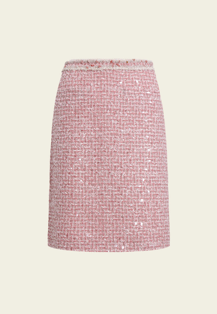 Fleur-Trim Tweed Skirt