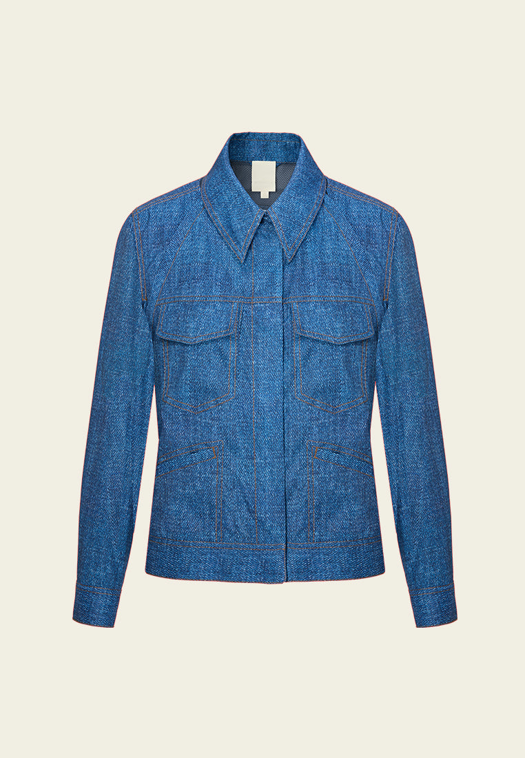 Concealed-button Denim-pattern Jacket