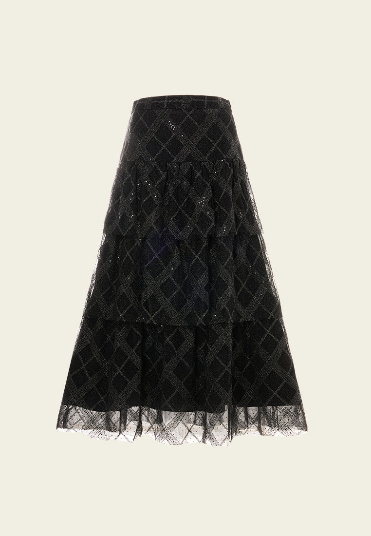 Layered Lurex-diamond Mesh Maxi Skirt