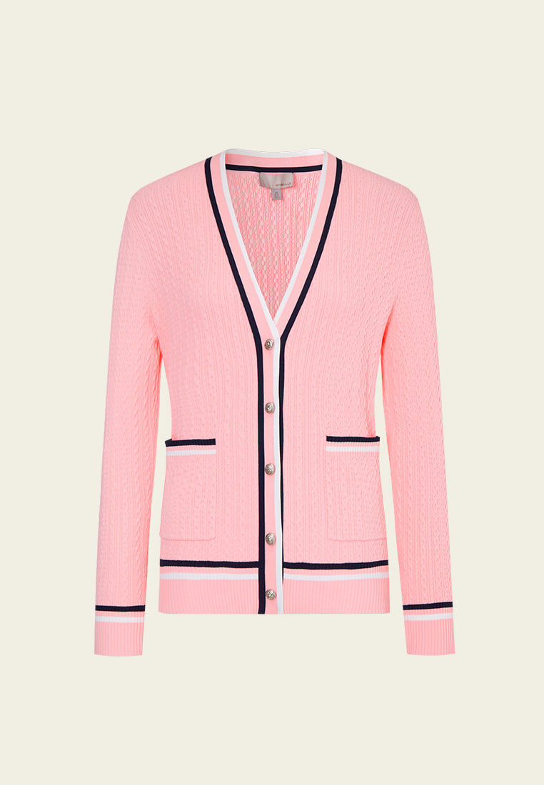 Pink Striped V-neck Cardigan MOISELLE