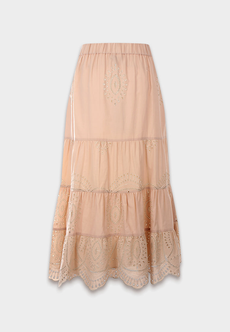 Peach Embroidered Tier Skirt