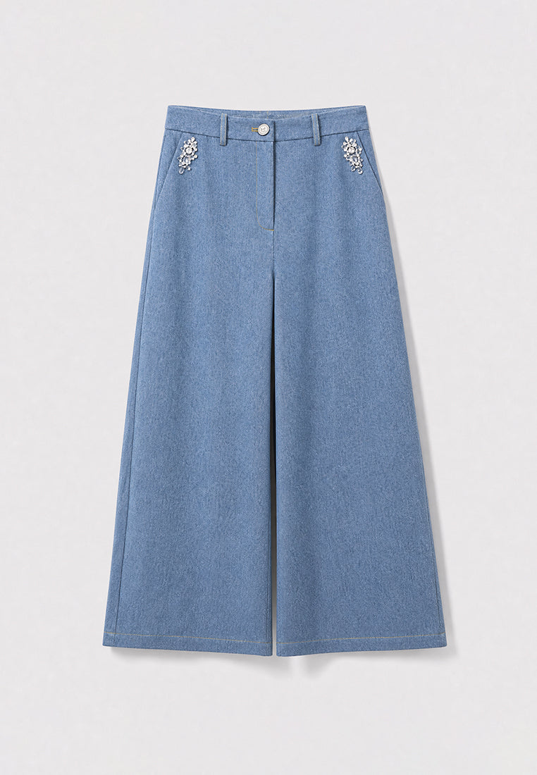 Bleu Denim Fleur Cristal Culottes