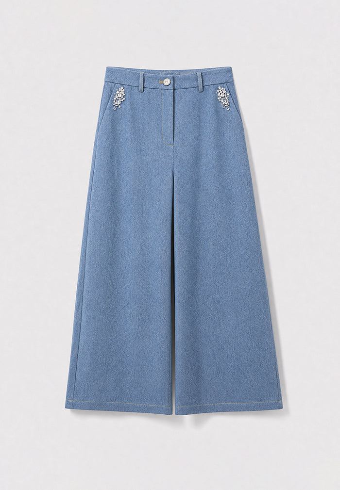 Bleu Denim Fleur Cristal Culottes