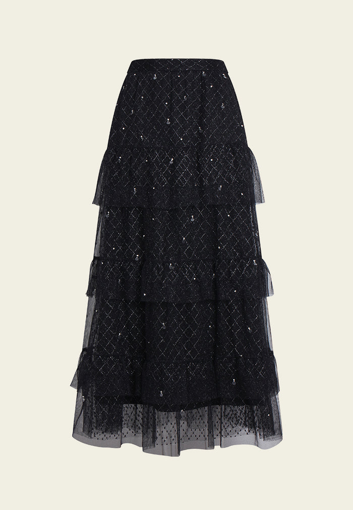 Sequined Tiered Tulle Skirt