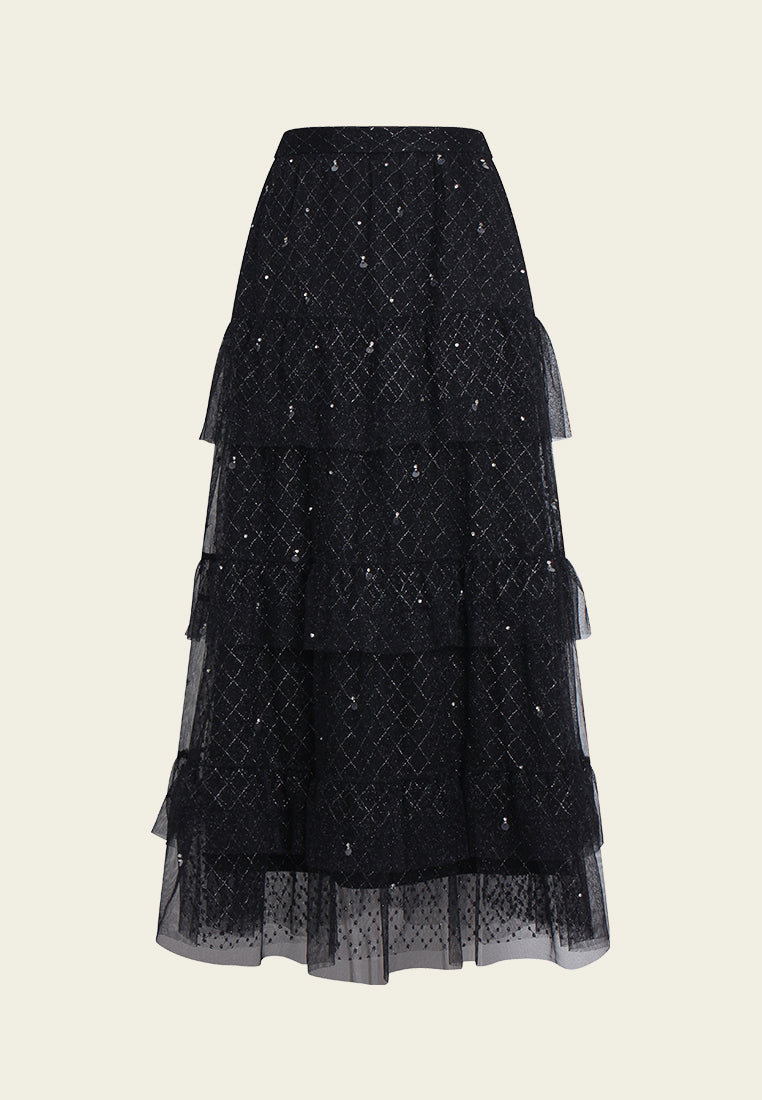 Sequined Tiered Tulle Skirt