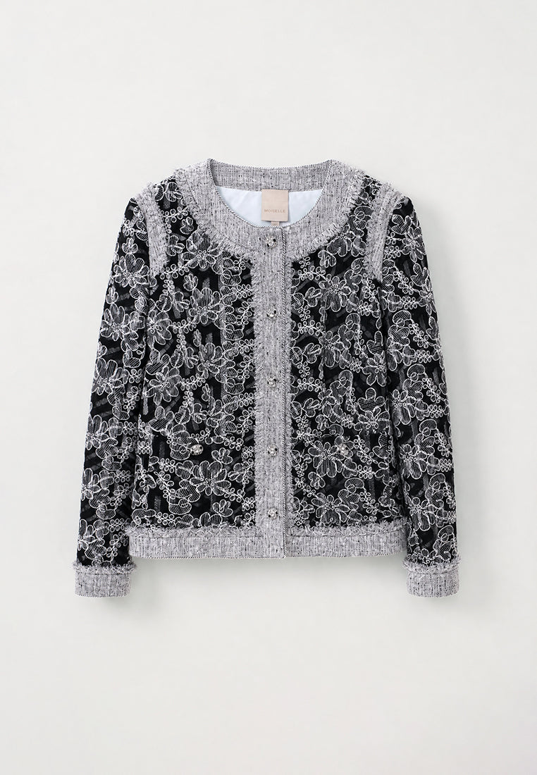 Gris Florale Sérénité Cardigan