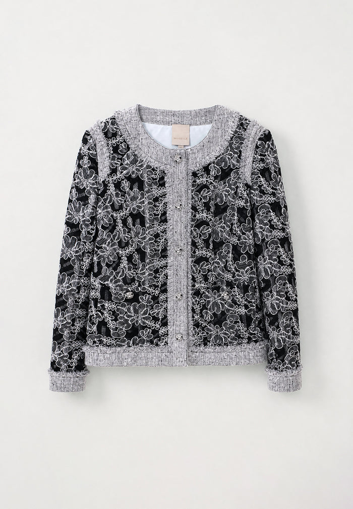 Gris Florale Sérénité Cardigan