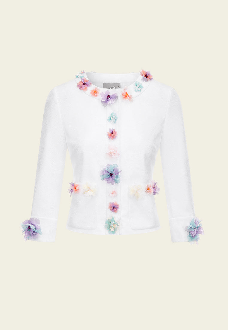 White Floral Sheer Jacket