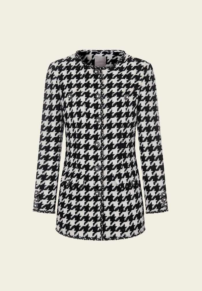 Embellished Black-and-white Houndstooth Jacket