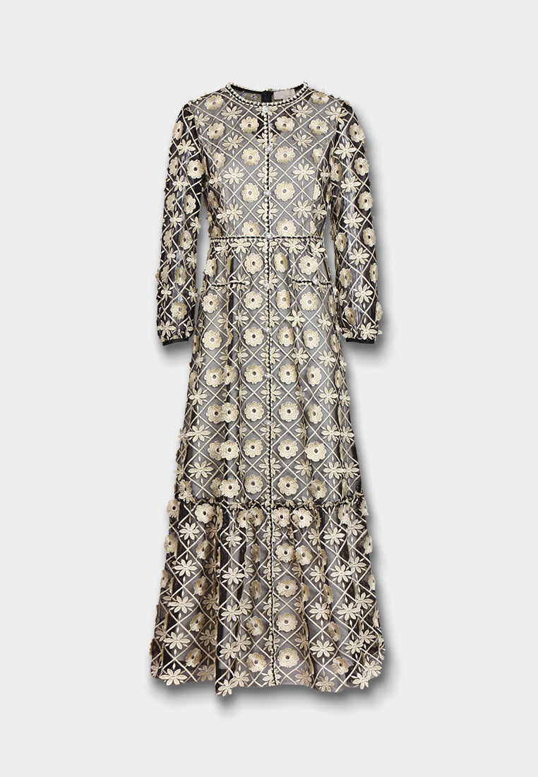 Midnight Bloom Embroidered Gown