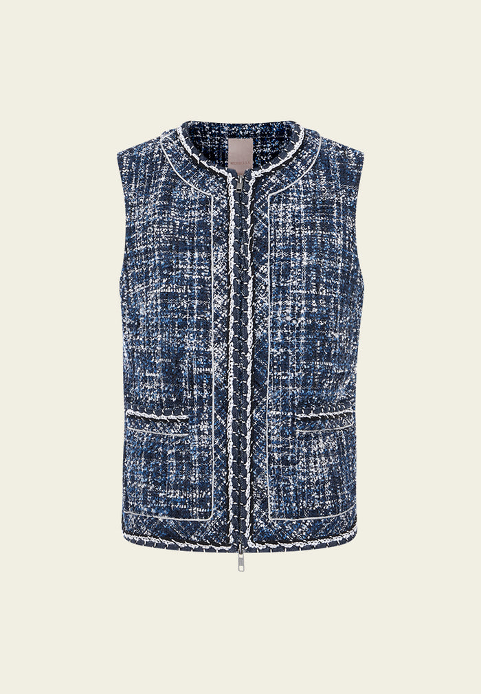 Structured Patchwork Checked Patch-pocket Vest