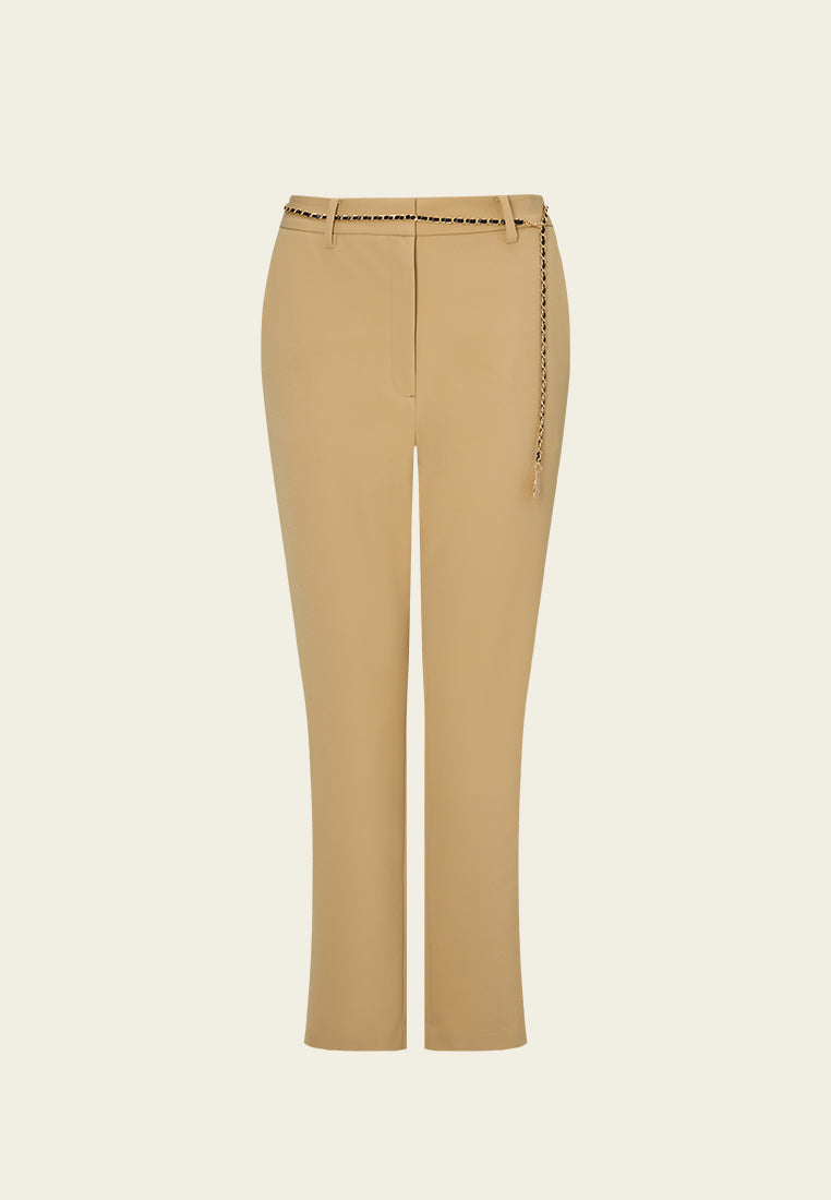 Chain-belt Slim-fit Chiffon Trousers