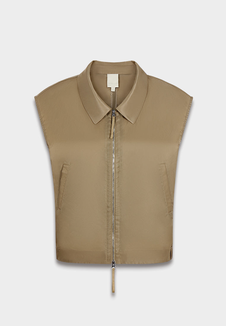 Beige Chic Zip Vest