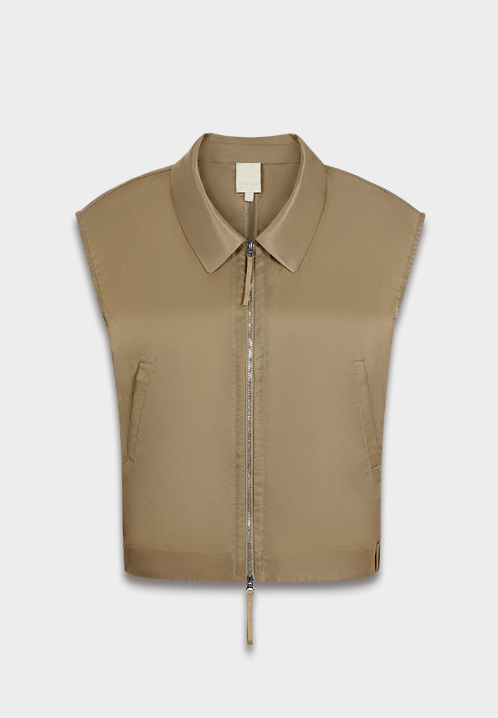 Beige Chic Zip Vest