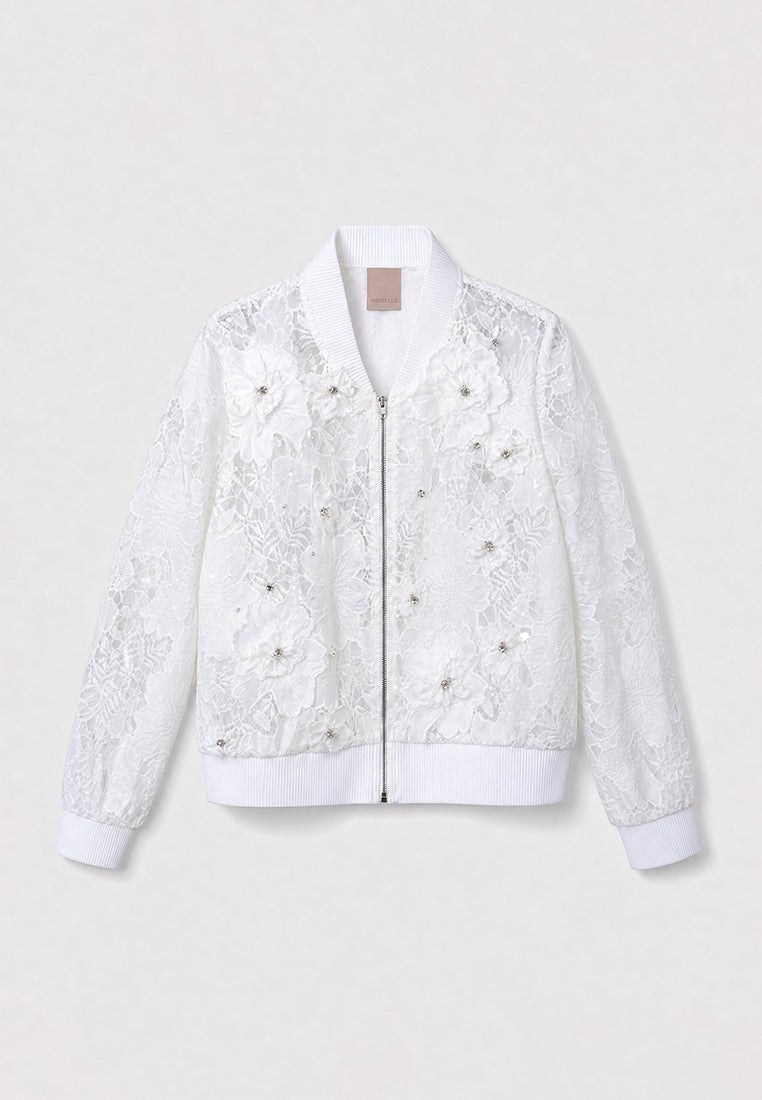 White Dentelle Perlé Charme Jacket