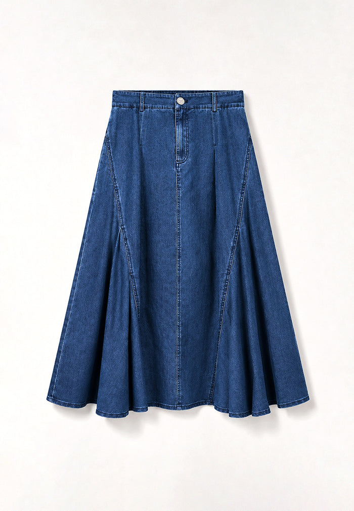 Bleu Denim Évasé Skirt