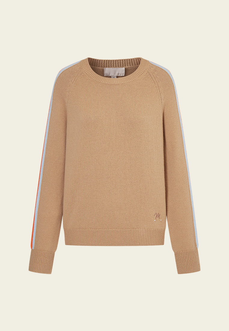 Khaki Stripe-detail Ribbed Trim Jumper