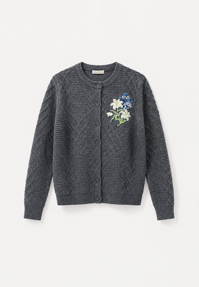 Hortensia Nocturne Embroidered Knit Cardigan