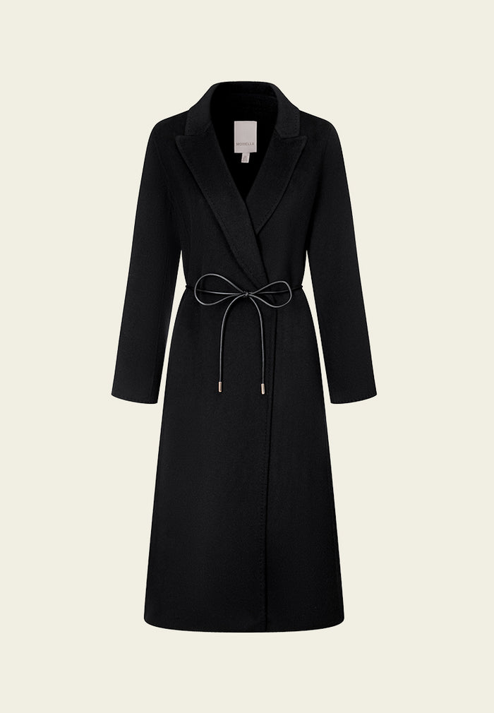 Shawl-lapel Leather Tie-belt Coat