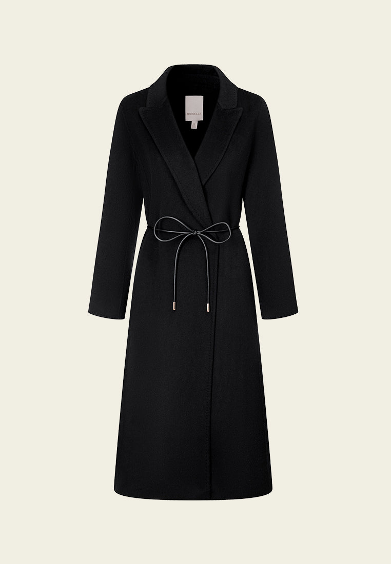 Shawl-lapel Leather Tie-belt Coat