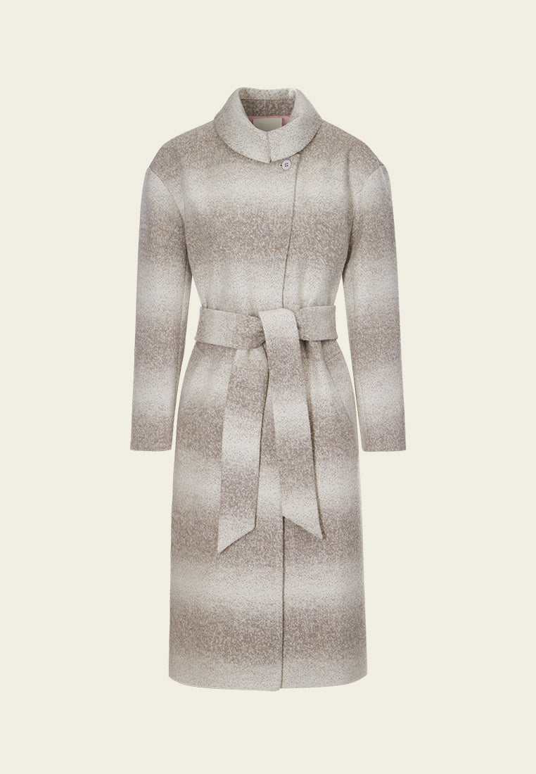 Ombré Effect Stand Collar Tie-belt Coat