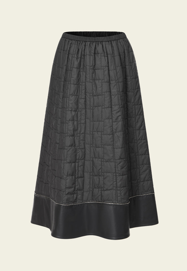 Elasticated-waistband Retangular-quilted Leather-trim Skirt