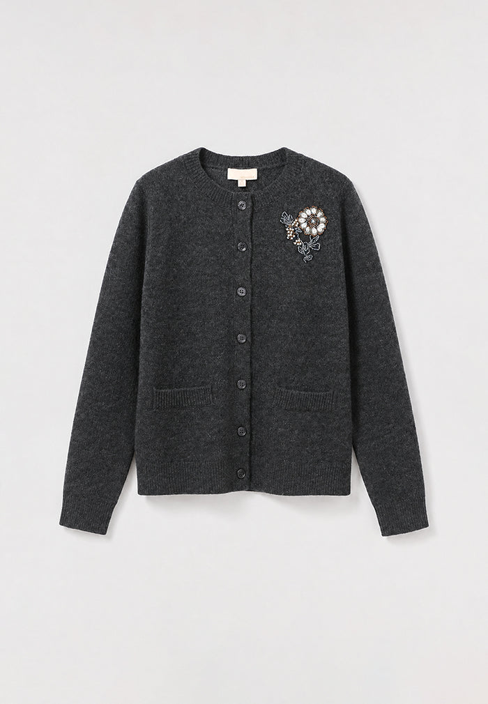 Fleur Précieuse Embellished Wool Cardigan