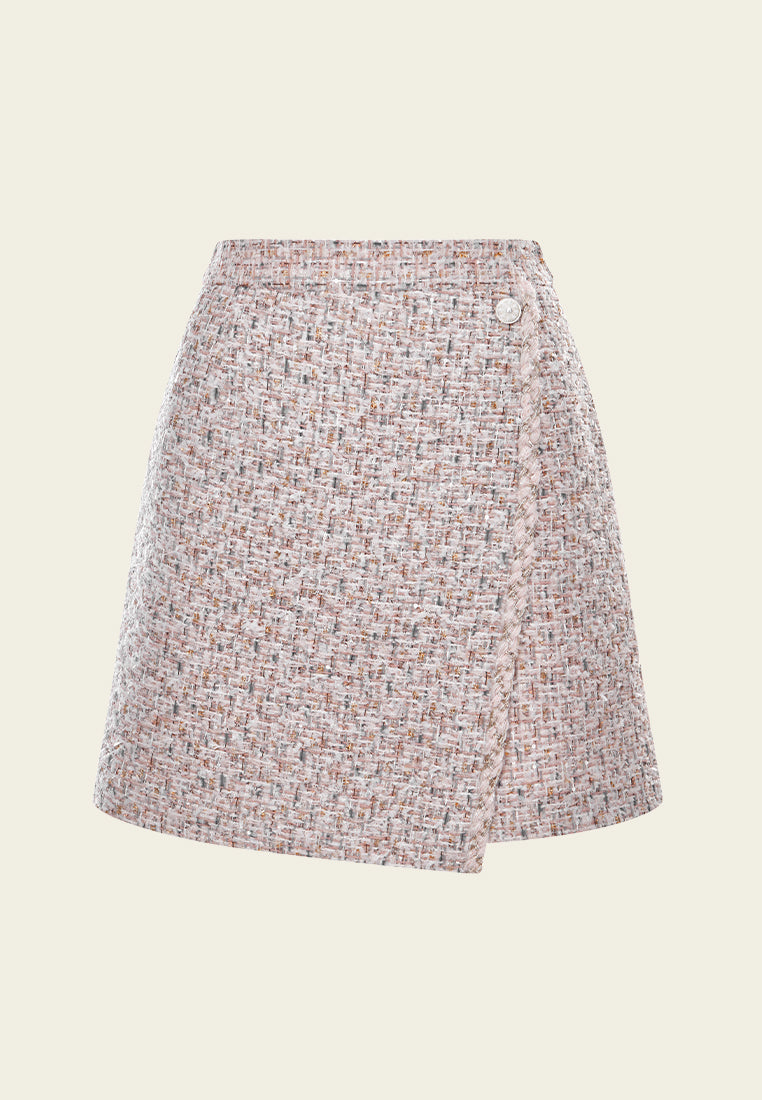 Asymmetric Mixed Tweed Embellished-button