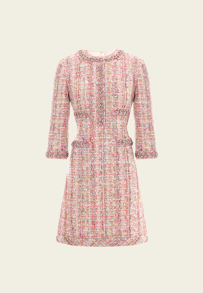 Mixed-media Woven Welt-pocket Dress