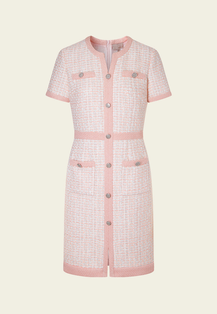 gucci pink tweed dress Diamante Tweed Short-sleeve Dress