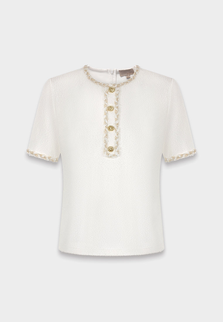 White Braided Gold Button Blouse