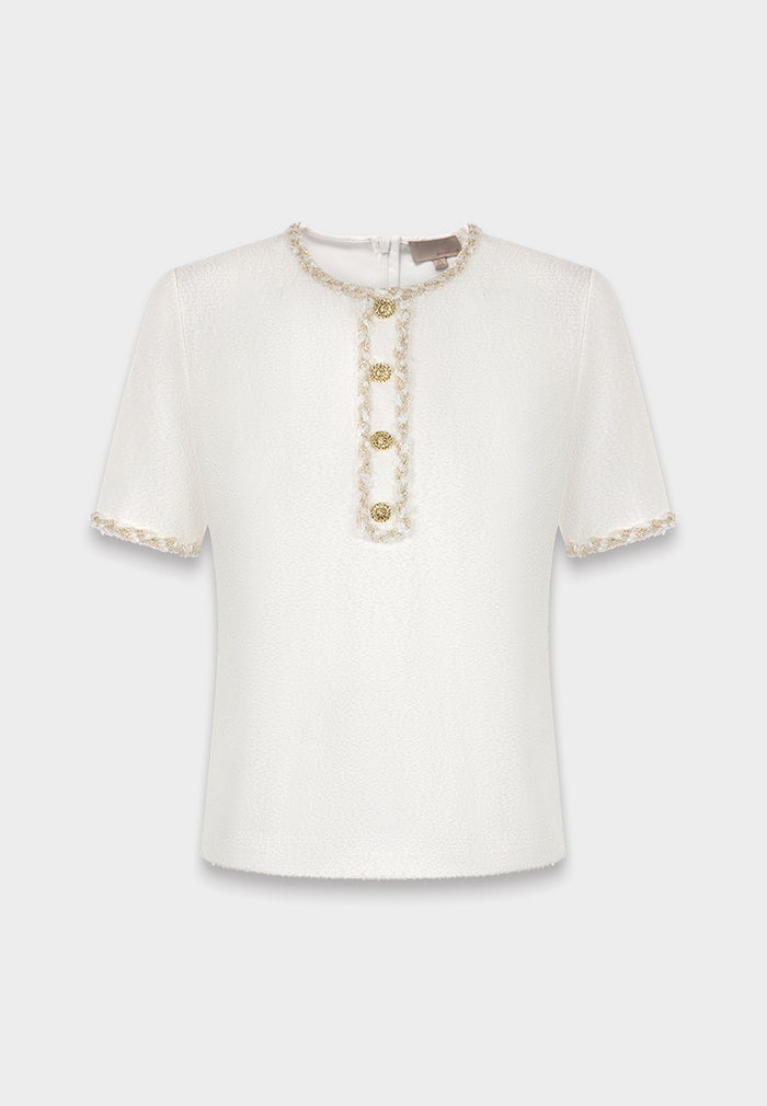 White Braided Gold Button Blouse