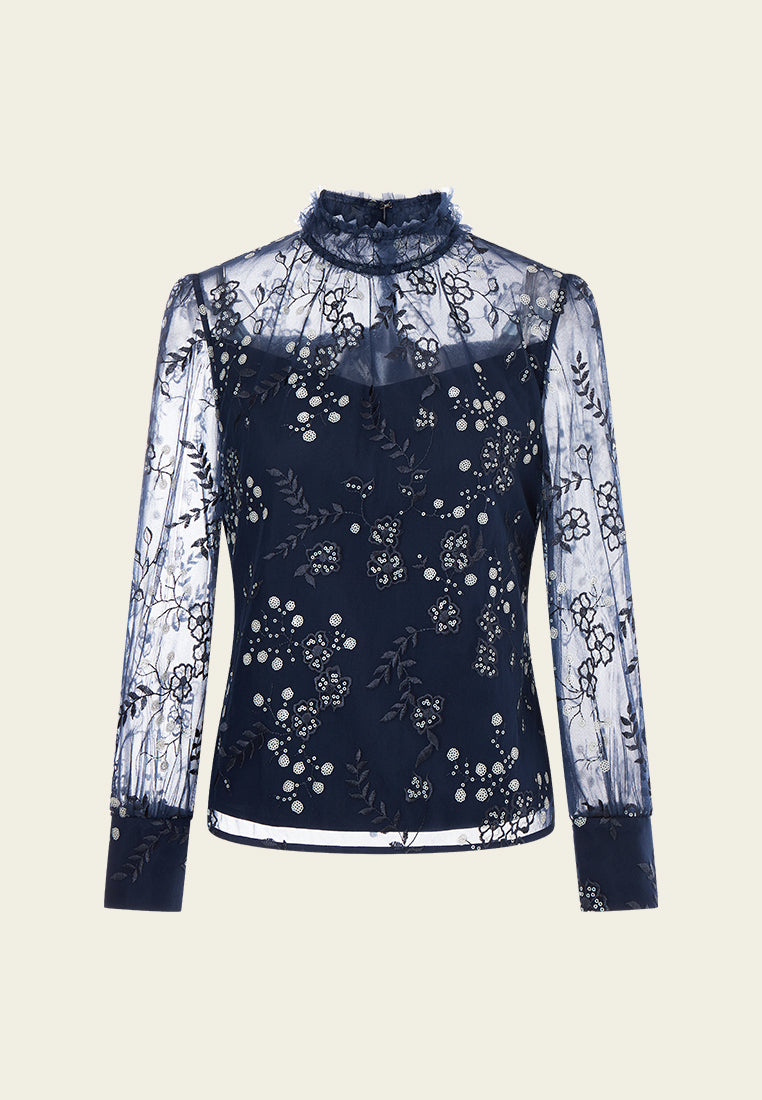 Sequin & Embroidery Mesh Top